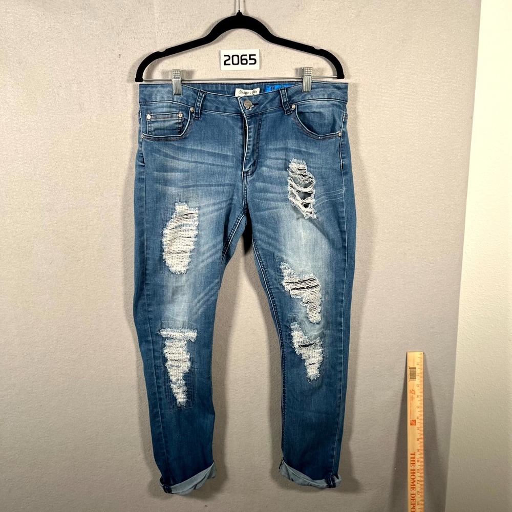 Indigo Rein Ripped Jeans Womens‎ 11 Juniors Blue Denim Distressed Cuffed Skinny